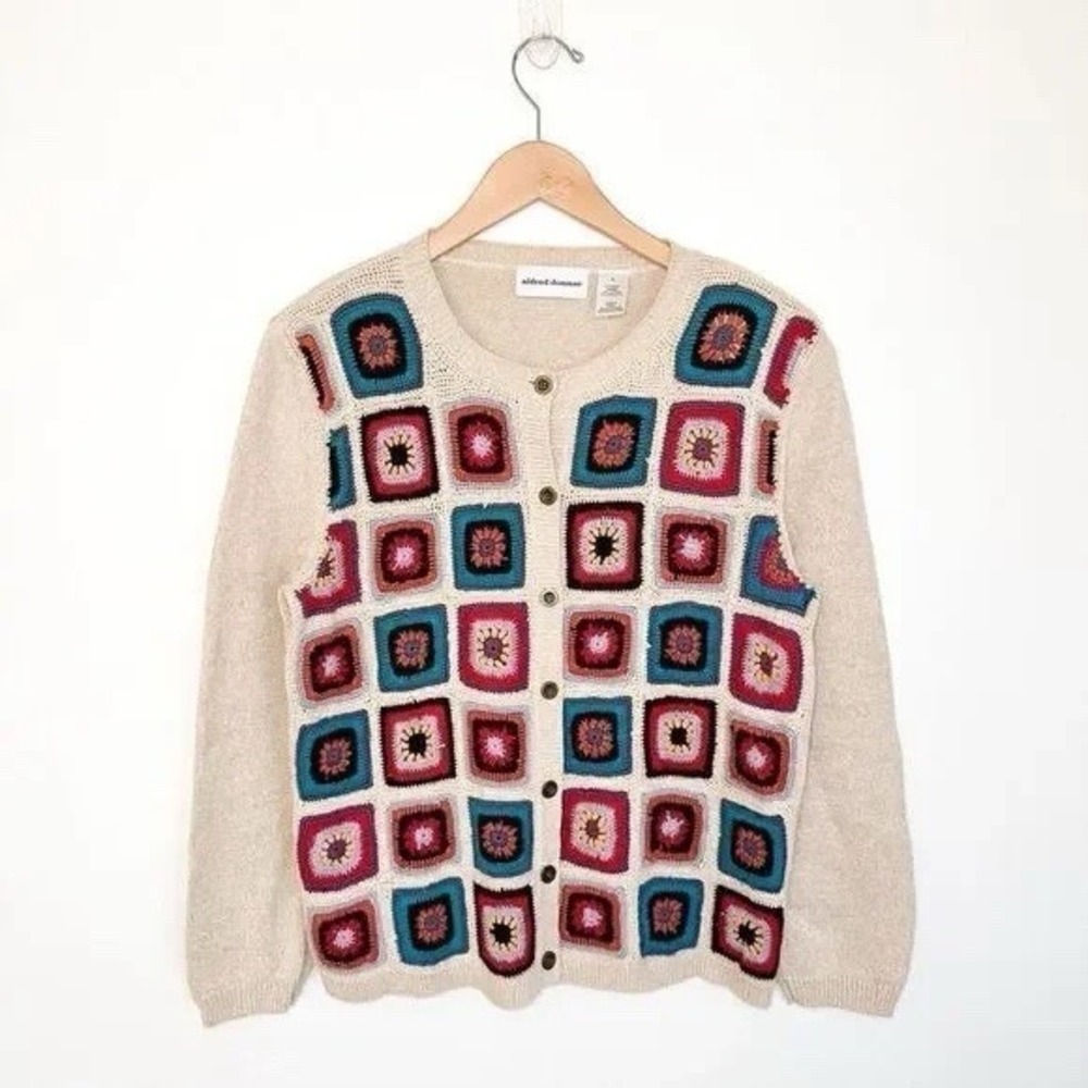 Alfred Dunner Women's Medium‎ Coastal Crochet Square Button Front vintage